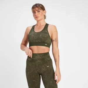 Damski stanik sportowy ze wzorem z kolekcji Adapt MP – Olive Green