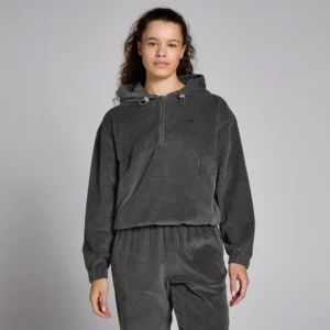 Damska sztruksowa bluza z kapturem i suwakiem ¼ z kolekcji Lifestyle MP – Gunmetal